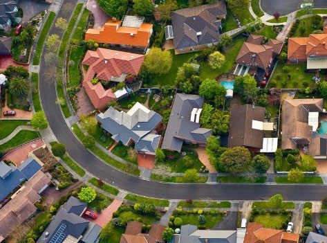 Aerial view of suburban houses